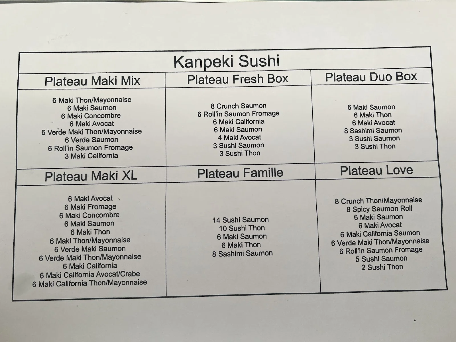 Carte & Menus à emporter